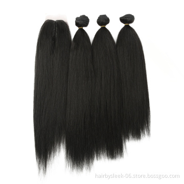 18" 20" 22" 4PCS 245g Yaki Straight Hair Bundles Synthetic Weave Hair With Lace Closure Synthetic Hair Extension For Black Women